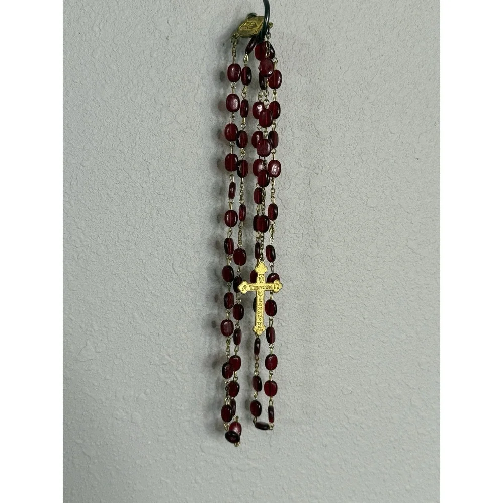 Vintage Rosary Red Beads Christian Graymoor Gold Tone Italy A Tertium Millennium